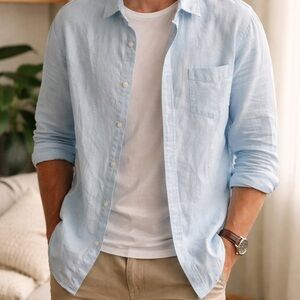 GAP Light Blue Casual Button Down Linen Shirt